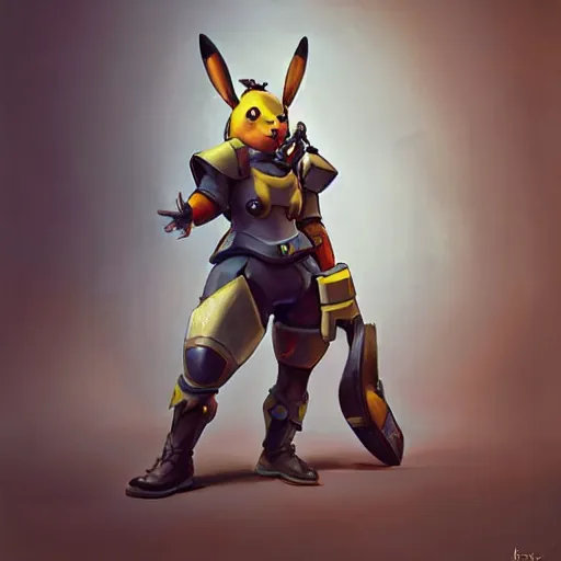 Image similar to greg manchess portrait painting of partially armored pikachu as overwatch character, medium shot, asymmetrical, profile picture, organic painting, sunny day, matte painting, bold shapes, hard edges, street art, trending on artstation, by huang guangjian and gil elvgren and sachin teng