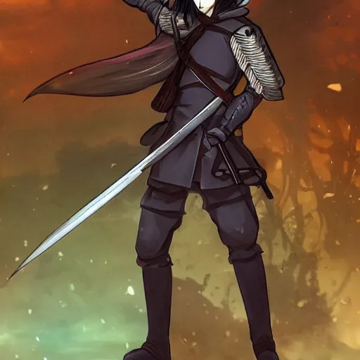 Prompt: anime swordsman, male, fantasy, battlefield,