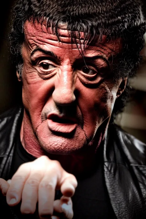 Image similar to sylvester stallone playing edgar allen poe, cinematic, dramatic, mood lighting