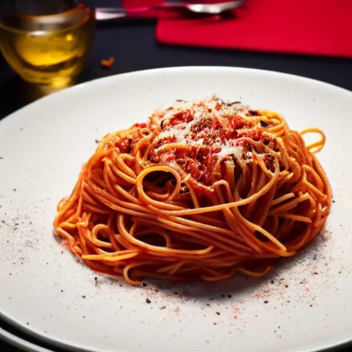 Prompt: extremely delicious looking photo of beautiful spaghetti, very expensive top quality product, michelin star, most perfect desert on the world, small manufacture, unique style, 8 k, product photography, professional studio photography