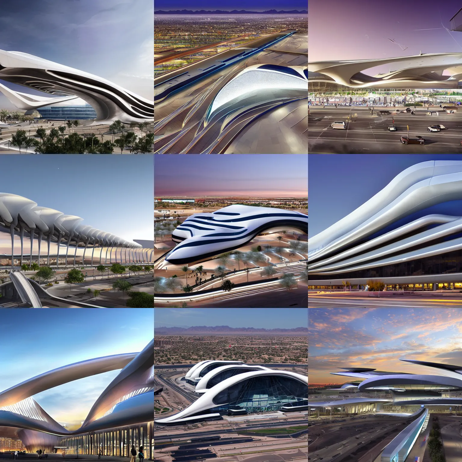 Prompt: phoenix sky harbor designed by zaha hadid