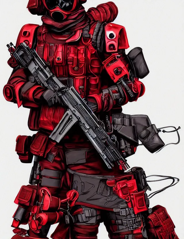 Image similar to a detailed manga illustration of a masked special forces soldier wearing dark red advanced demon - resistant cyborg tactical gear, trending on artstation, digital art, 4 k resolution, detailed, high quality, sharp focus, hq artwork, coherent, insane detail, character portrait