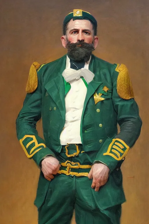 Prompt: full body portrait of the dictator of the boston celtics, 1 8 8 9, in full military garb, oil on canvas by william sidney mount, trending on artstation