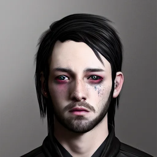 Prompt: photorealistic shot of a very handsome emo!!! guy, portrait!!!!, trending on artstation, polycount contest winner, modern, 4 k photorealism, 4 k photography, 3 5 mm!!!! lens