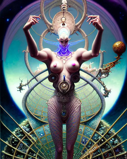 Image similar to the world tarot card, fantasy character portrait made of fractals, ultra realistic, wide angle, intricate details, the fifth element artifacts, highly detailed by peter mohrbacher, hajime sorayama, wayne barlowe, boris vallejo, aaron horkey, gaston bussiere, craig mullins