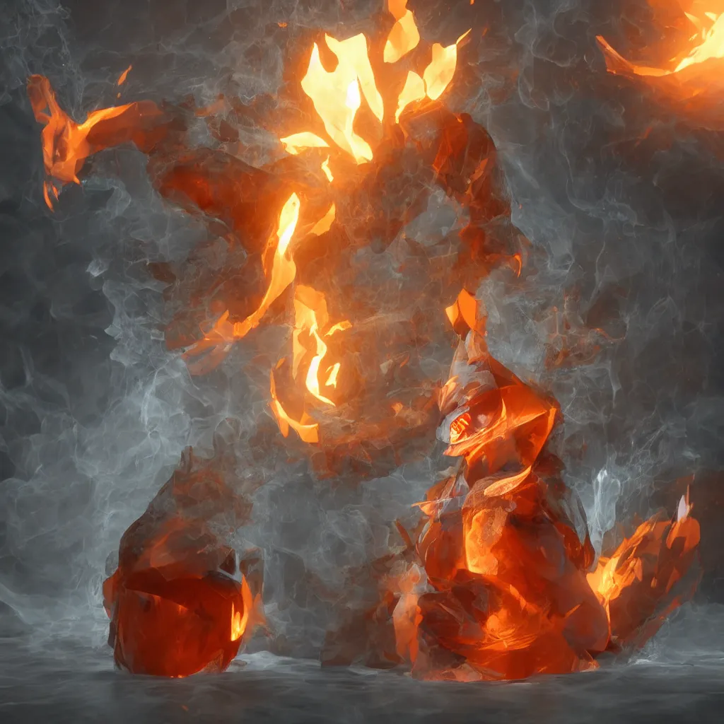 Image similar to a fire spirit chilling in a refrigerator, 3d render, ray tracing, 8k resolution, fantasy