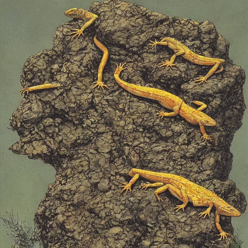 Prompt: a lizard on a stone, patrick woodroffe, simple detalis