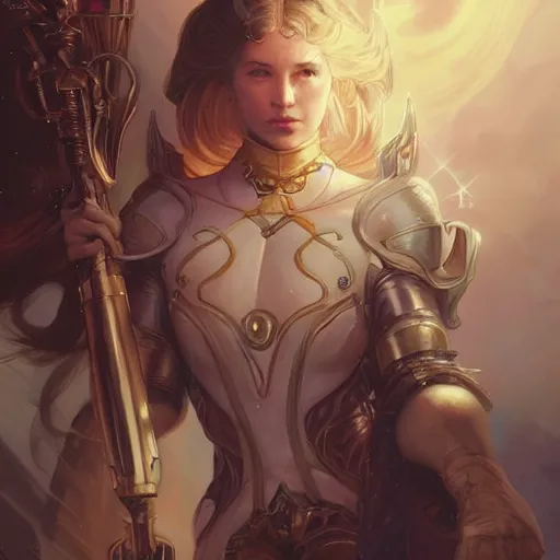 Prompt: female portrait knights of Zodiac, sci-fi, fantasy, intricate, very very beautiful, elegant, highly detailed, digital painting, artstation, concept art, smooth, sharp focus, illustration, art by artgerm and greg rutkowski and alphonse mucha