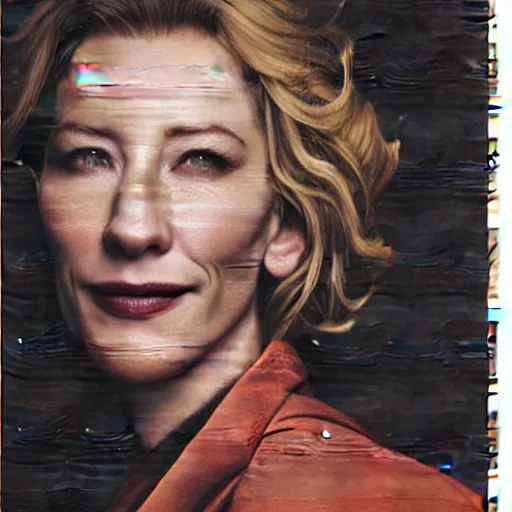 Image similar to portrait of cate blanchett ,japanese wood print