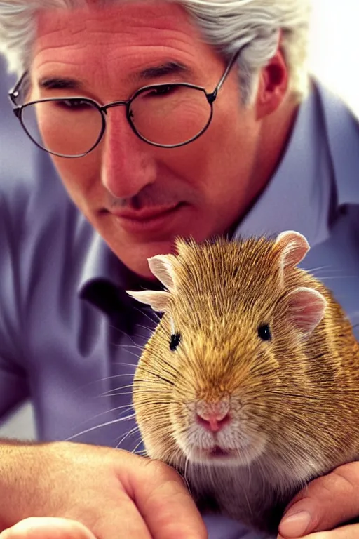 Prompt: richard gere poses next to a huge gerbil, highly detailed realistic portrait, digital concept art, cinematic lighting, photorealistic 8 k by artgerm and yoshitaka amano