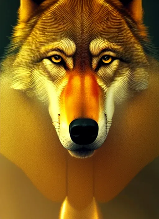 Image similar to bipedal golden wolf, highly detailed, deep focus, elegant, digital painting, smooth, sharp focus, illustration, ultra realistic, 8 k, art by wlop