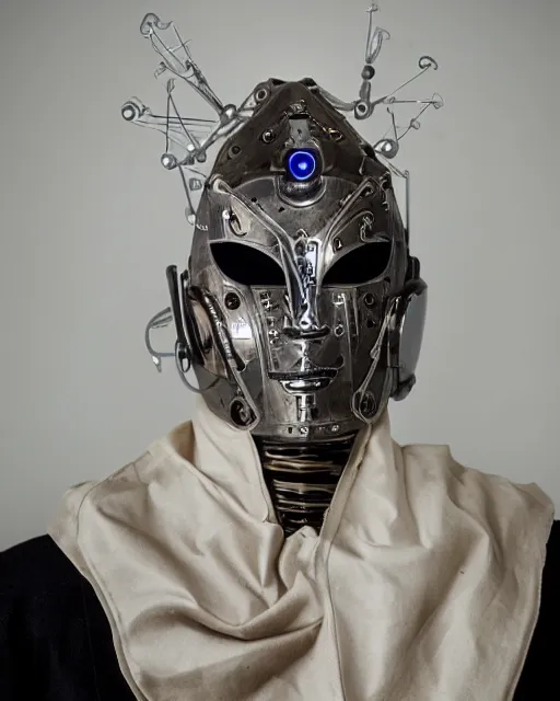 Prompt: a beautiful cyborg made of christian ceremonial maske