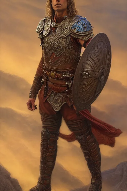 Image similar to full - body portrait of a running warrior, male, breastplate, magical, high fantasy, d & d, by donato giancola, face details, extremely detailed, digital illustration
