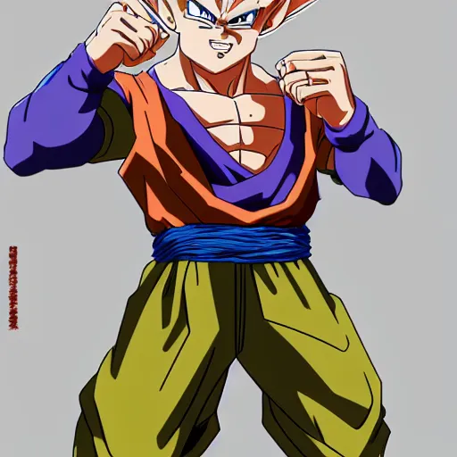 Prompt: Full body portrait of Goku fused with Master Roshi from Dragon Ball Z, detailed, artstation, by Kyoto Animation and Studio Ghibli and GAINAX
