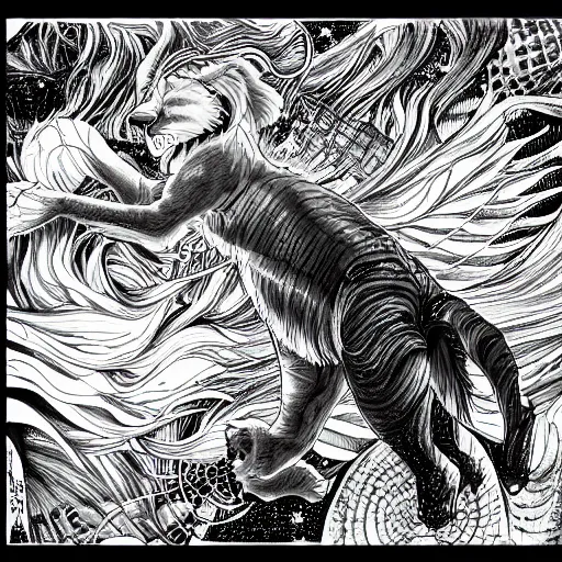 Image similar to winged lioness in outer space, ink on paper, 8k high quality detailed art, trending on art station, manga art, by Eiichiro Oda