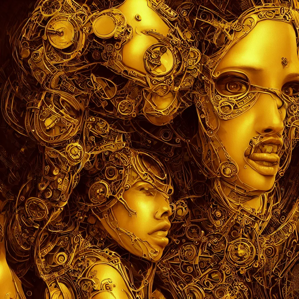 Image similar to singular beautiful symmetrical close up head and shoulder face portrait android woman time machine axonometric mechanical fantasy intricate elegant highly detailed in volumetric void of latent space, golden turquoise steampunk, high contrast cinematic light, mystical shadows, digital painting, smooth, sharp focus, divine realm of gods, octane render, photographic, concept art, artist leonardo davinci, unreal engine 8 k