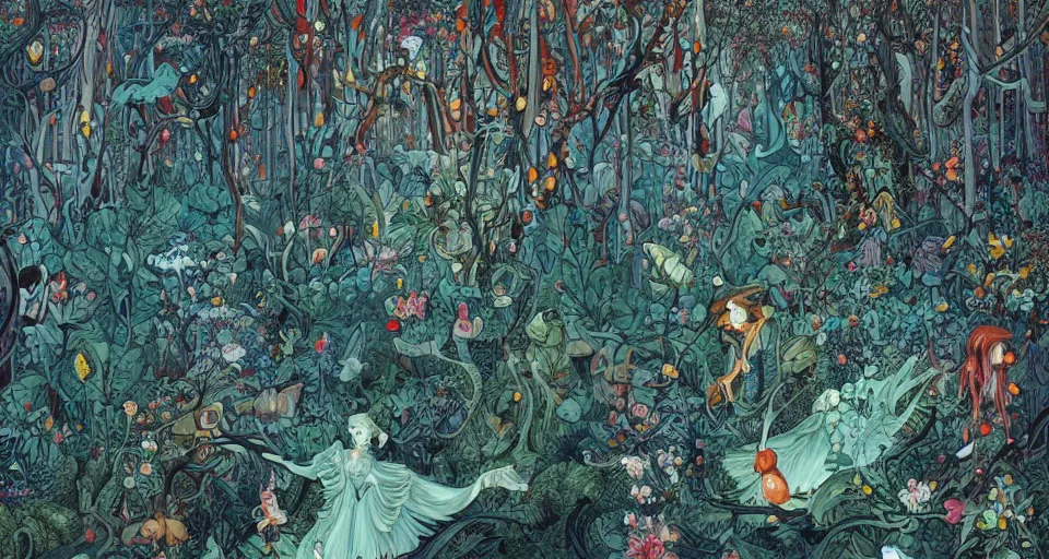 Image similar to Enchanted and magic forest, by James Jean