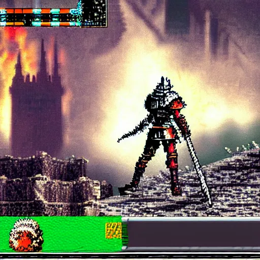 Prompt: Dark Souls, SNES screenshot