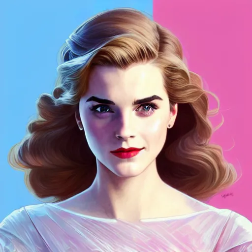 Image similar to A combination of Grace Kelly's and Emma Watson's and Katherine McNamara's faces as Super Girl, western, D&D, fantasy, intricate, elegant, highly detailed, digital painting, artstation, concept art, matte, sharp focus, illustration, art by Artgerm and Greg Rutkowski and Alphonse Mucha