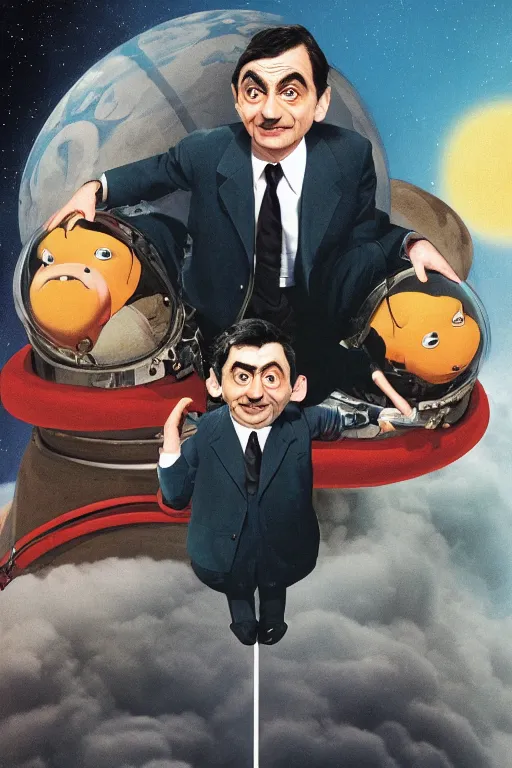 Prompt: criterion collection cover art for the film Mr. Bean goes to Space