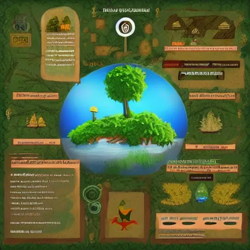 Prompt: a forest island world, Infographic and Marginalia, Artstation, epic