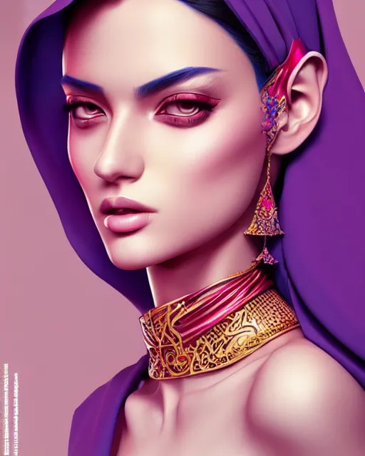 Image similar to richly detailed color illustration of very very beautiful Arab fashion model illustrated by Artgerm and Mina Petrovic and Timothy Kong and Marina Federovna. 3D shadowing