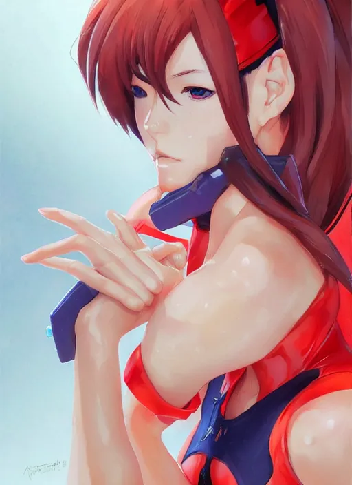 Image similar to asuka evangelion, portrait bikini shinkai makoto studio ghibli studio key hideaki anno sakimichan stanley artgerm lau rossdraws james jean marc simonetti elegant highly detailed digital painting artstation pixiv