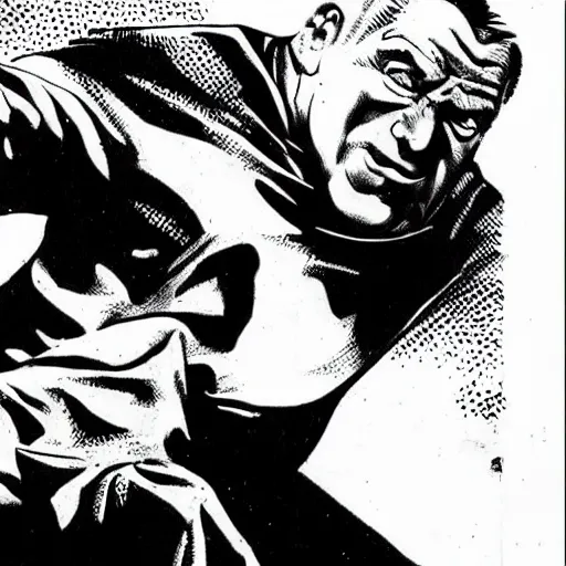 Image similar to milos zeman as sin city villain character, bw comic book drawing by frank miller