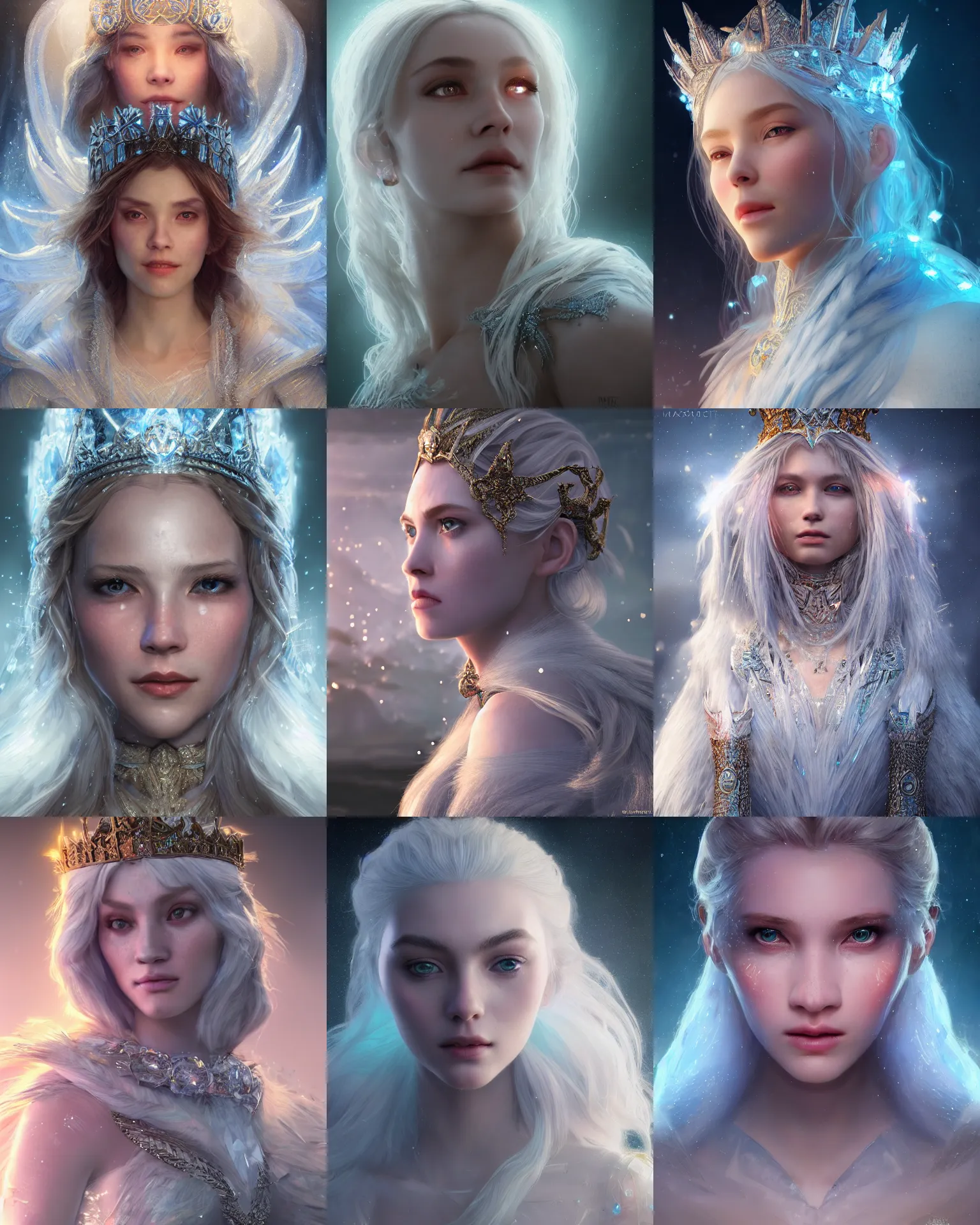 Prompt: portrait art of an Ice Queen 8k ultra realistic , lens flare, atmosphere, glow, detailed,intricate, full of colour, cinematic lighting, trending on artstation, 4k, hyperrealistic, focused, extreme details,unreal engine 5, cinematic, masterpiece by Edgar Maxence and Ross Tran