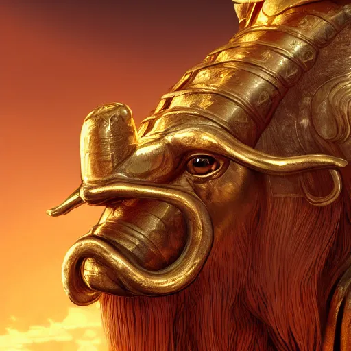 Image similar to golden mammoth as a deity in a medieval age where everyone is worshiping it, artstation, cgsociety, cgi, digital art, realistic, awards winning, dramatic, cinematic, artistic, famous, detailed