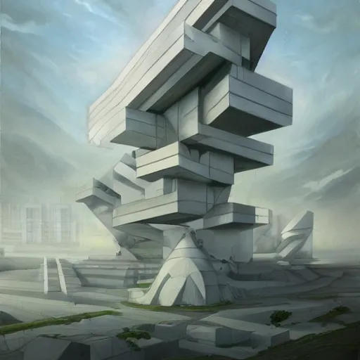 Image similar to architectural dream by peter eisenman in the style of peter mohrbacher