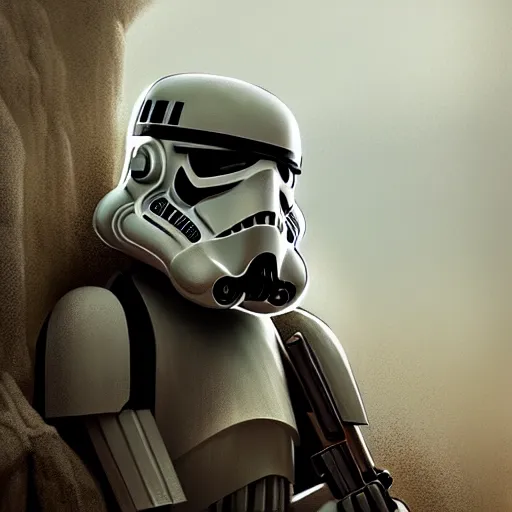 Prompt: stormtrooper sitting in a trench, digital art, ultra realistic, highly detailed, HD, artstation, concept art, smooth, sharp focus, illustration, cinematic lighting, realistic, art by Edouard Groult