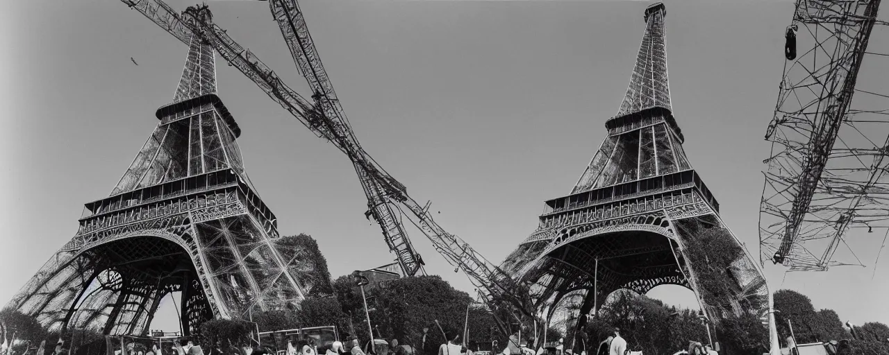 Image similar to construction of the eiffel tower with spaghetti, canon 1 0 mm, photography, film, kodachrome