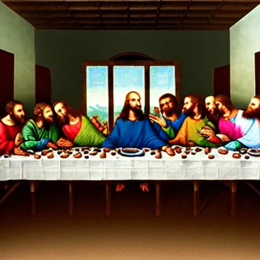 Prompt: the last supper but everyone is jeremy paxman