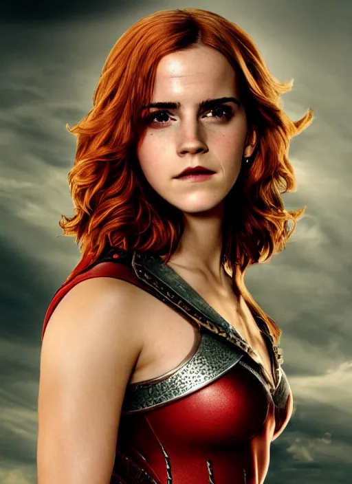 Image similar to photography emma watson as red sonja, beautiful face cinematic