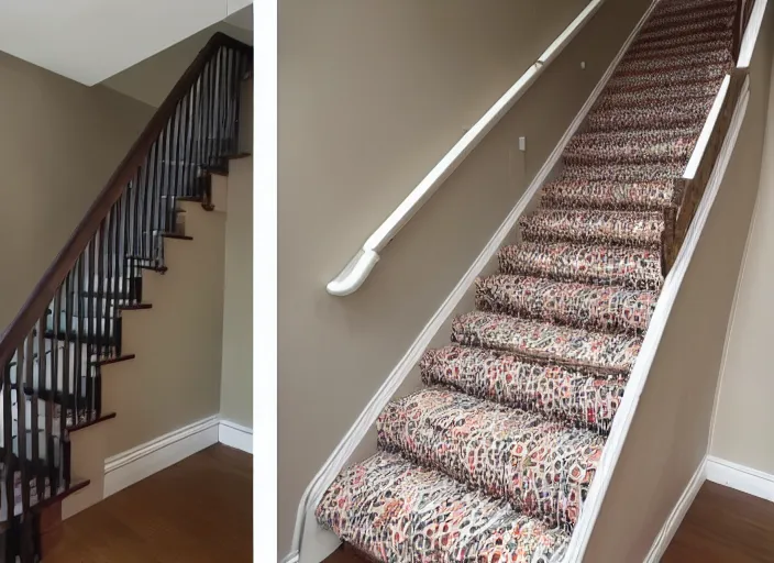 Image similar to a photo of a family home staircase covers in spaghetti