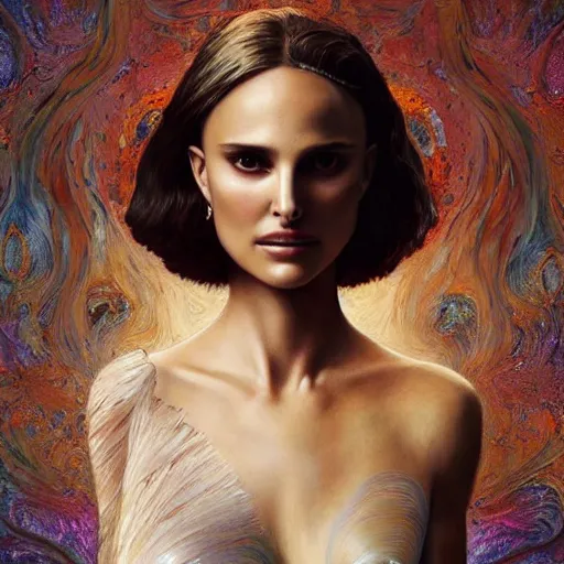 Image similar to “Natalie Portman highly detailed portrait, organic cyborg, raku, diffuse lighting, fantasy, intricate, elegant, highly detailed, lifelike, photorealistic, digital painting, artstation, illustration, concept art, smooth, sharp focus, art by John Collier and Albert Aublet and Krenz Cushart and Artem Demura and Alphonse Mucha”