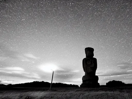 Image similar to a moai in a dark living room at night