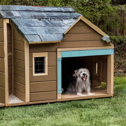 Image similar to hgtv show where a married couple designs a luxury doghouse