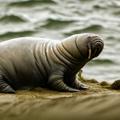 Image similar to a Walrus-Tardigrade-hybrid, award-winning-photograph, beautiful daylight, crystal-clear-focus, sharp-lens, amazing photography