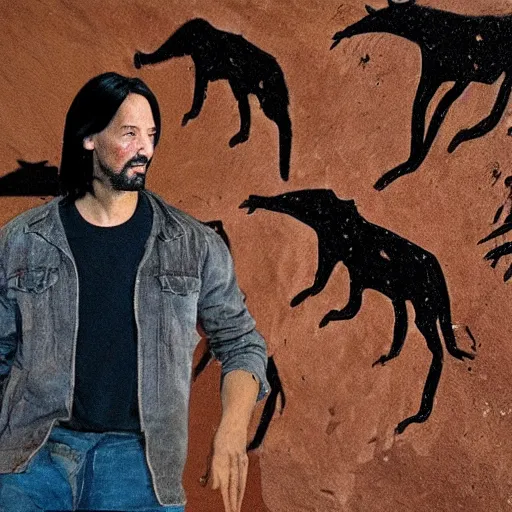 Prompt: cave drawing of Keanu Reaves