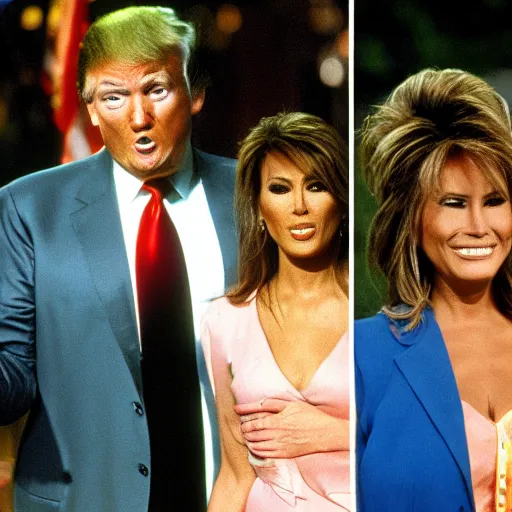 Prompt: still color donald trump and melania trump on tv show married with children 1 9 8 7 8 k, 1 5 0 mp,