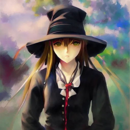 Image similar to Kirisame Marisa, touhou project, ZUN, beautiful portrait, oil on canvas, official artwork, trending on artstation, in the style of Antoine Blanchard, wide strokes