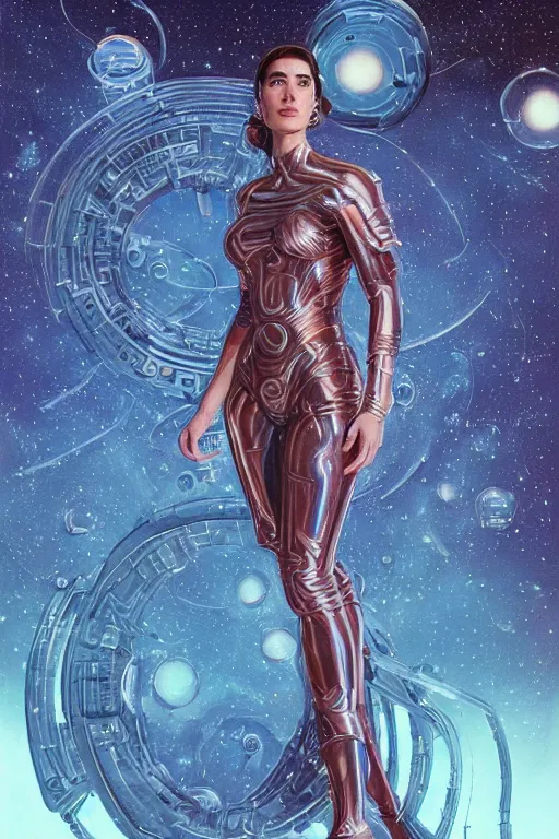 Prompt: Jennifer Connelly as a stunning , beautiful retro SCI-FI space heroine 1985 , intricate, elegant, highly detailed, centered, digital painting, trending on artstation, concept art, smooth, sharp focus, illustration, art by artgerm and donato giancola and Joseph Christian Leyendecker, Ross Tran, WLOP