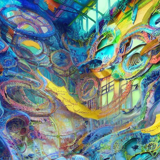 Image similar to faces, signatures, buildings, text, names, watermarks : - 5. 0 0 a brightly color, abstract, swirling, elaborate recursive large and decaying array of beauty, painted by ellen jewett as featured on conceptartworld 3 d, painted by laurie lipton as featured on conceptartworld 3 d, surreal ramifications