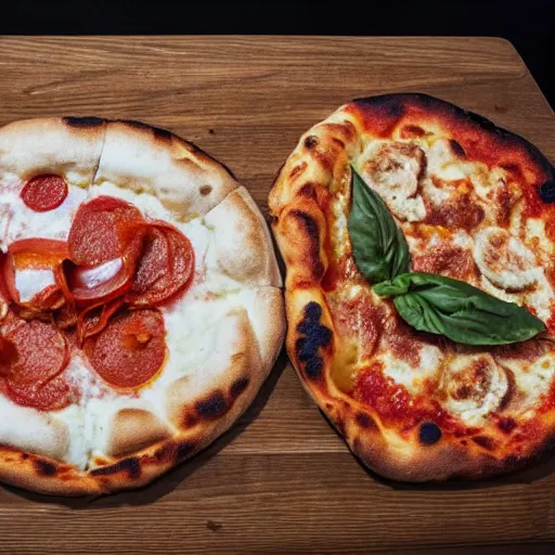 Prompt: An extremely realistic photo of a Neapolitan pizza with mozzarella di buffala and basilica