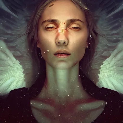 Image similar to putin dead, art by alessio albi 8 k ultra realistic, angel wings, lens flare, atmosphere, glow, detailed, intricate, full of colour, led lighting, trending on artstation, 4 k, hyperrealistic, focused, extreme details, unreal engine 5, masterpiece