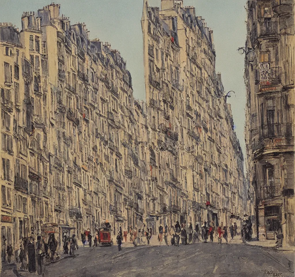 Prompt: color serigraphy of paris streets, by henri riviere