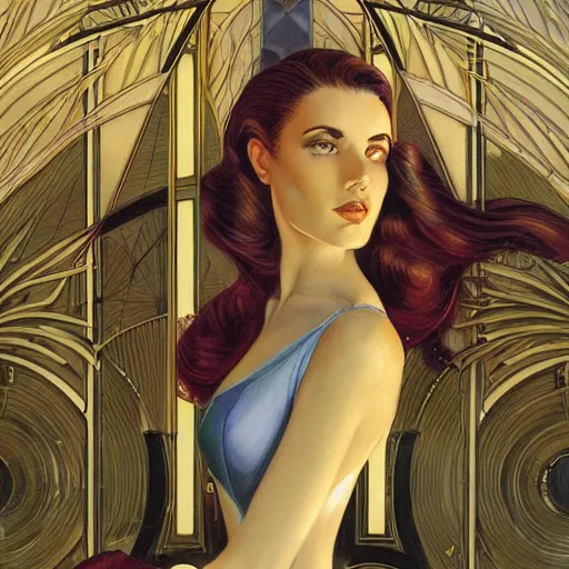 Prompt: a streamline moderne, art deco, art nouveau, dieselpunk painting in the style of donato giancola, and in the style of charlie bowater, and in the style of charles dulac. symmetry, smooth, sharp focus, semi - realism, intricate ultra fine detail.