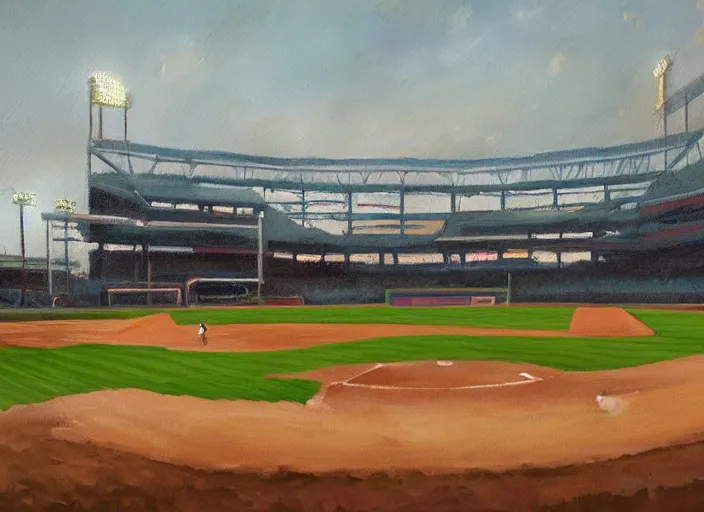 Image similar to a baseball stadium built of corn, oil painting by jama jurabaev, extremely detailed, brush hard, artstation, for aaa game, high quality, brush stroke